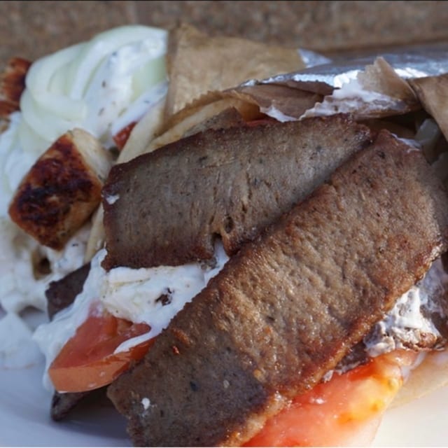 Beef and Lamb Gyro Sandwich.